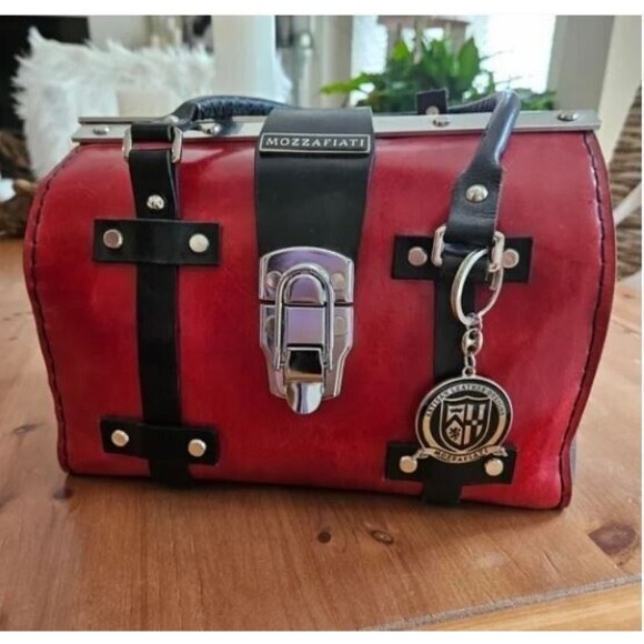 Mozzafiati Ferrara Satchel Red Black Italian Leather Hand Bag Giovanni Villa - Picture 6 of 10